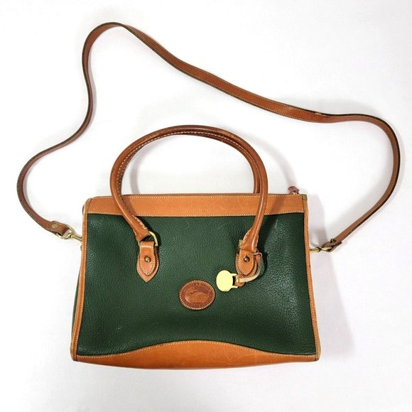 Dooney & Bourke Handbags - Dooney Bourke Vintage green purse brown trim shoulder & top handle zip close